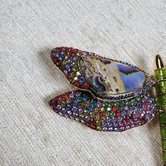 Joan Rivers Big Statement Dragonfly Multicolor Abalone Rhinestone Brooch Pin - Picture 2 of 7